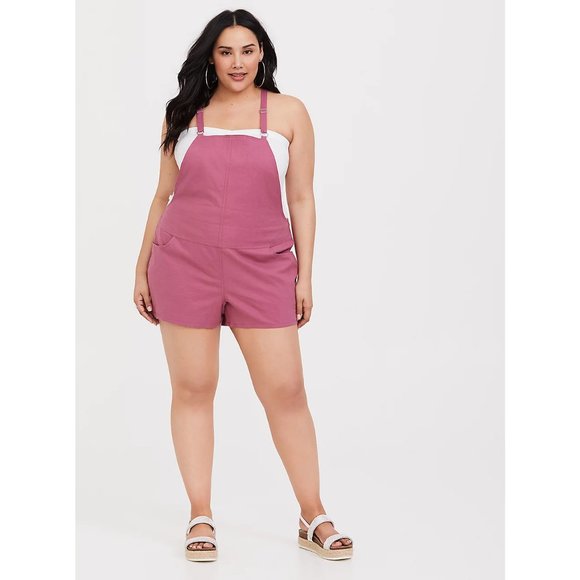 torrid Pants - Torrid Stretch Linen Shortalls Pink Deco Rose NEW